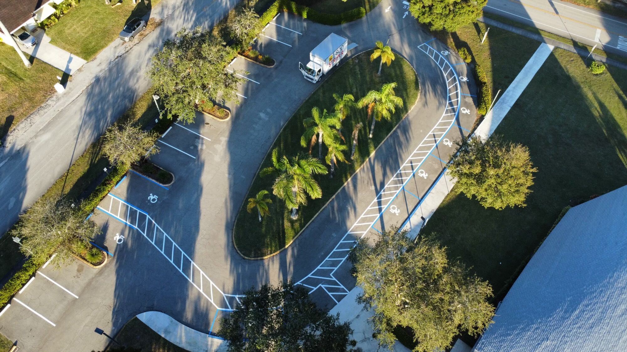 New parking lot layout being striped in the Chicago suburbs